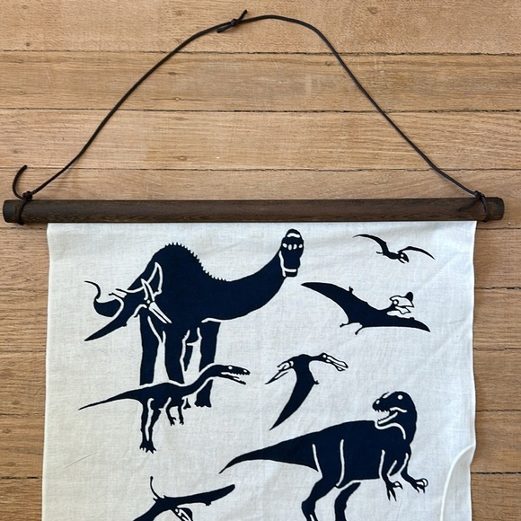 New Japanese Tenugui artisan dinosaur print cotton wood scroll wall hanging art - Picture 2 of 9